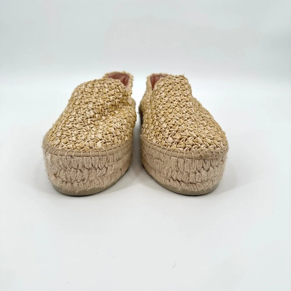 Manebi Natural Raffia Double Sole‎ Platform Espadrille Loafers Beige 39 / US 8